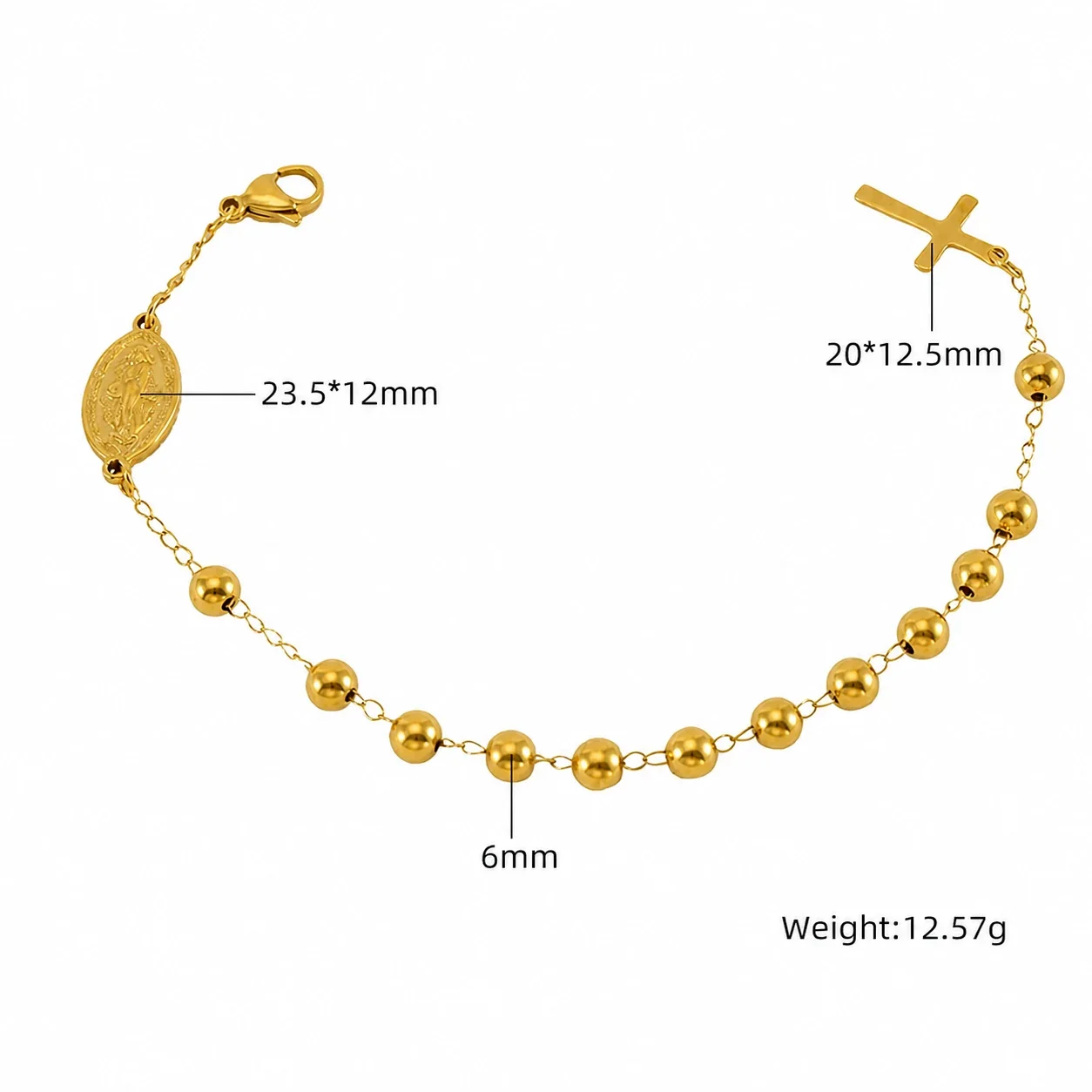 Devotional 18K Gold PVD Bead Medal Cross Bracelet - Style ZYG108