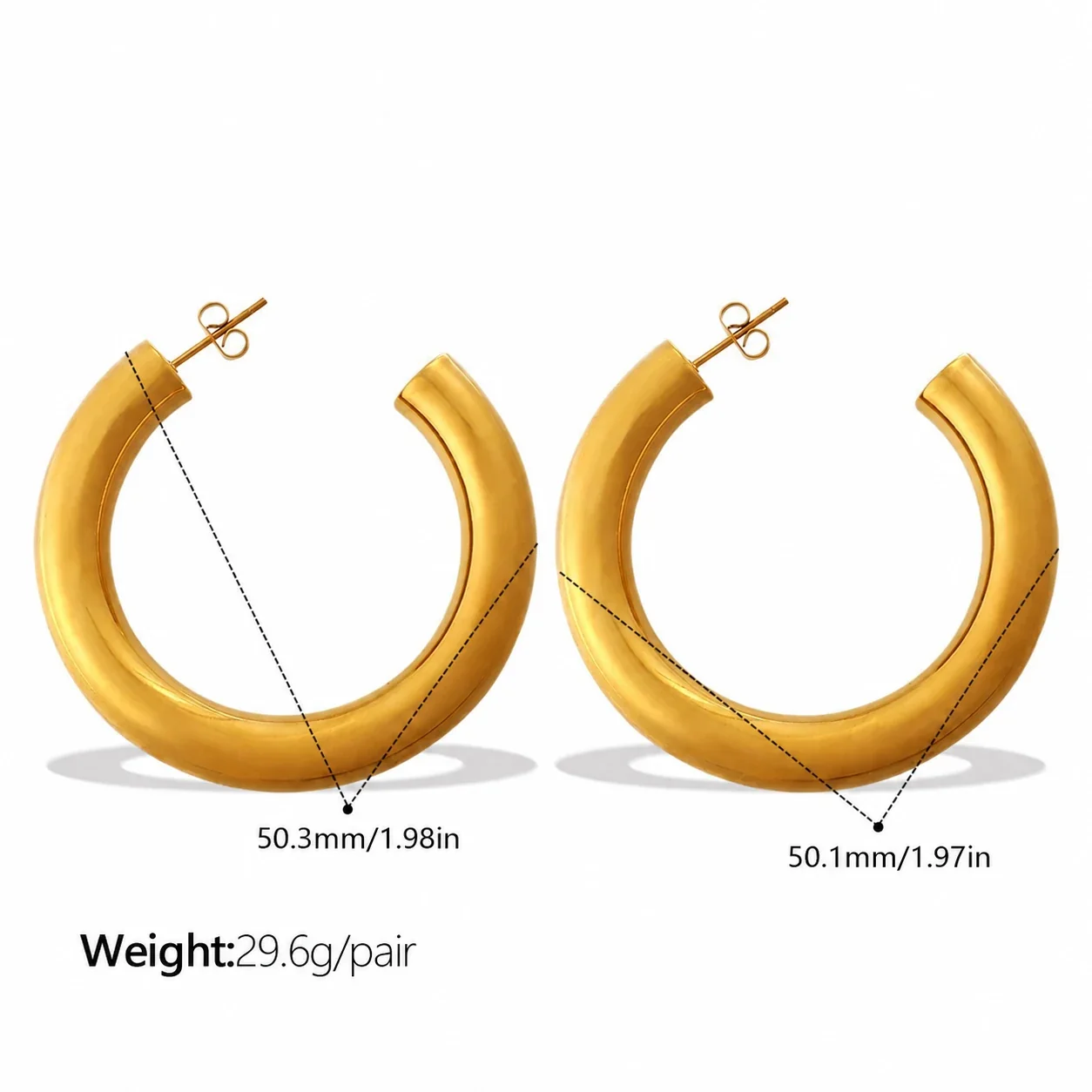 Open Hoop Earrings Thick Rounded 18K Gold-Plated Stainless Steel - Gold