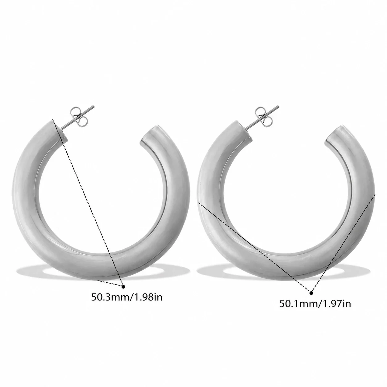Open Hoop Earrings Thick Rounded 18K Gold-Plated Stainless Steel - Silver
