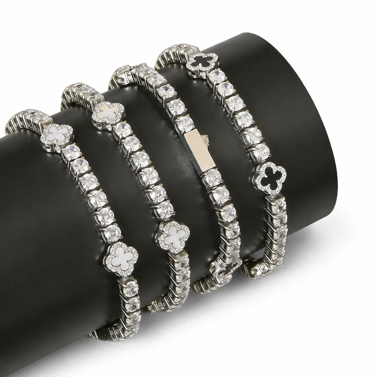 Iced 316 Stainless Steel Clover Tennis Bracelet