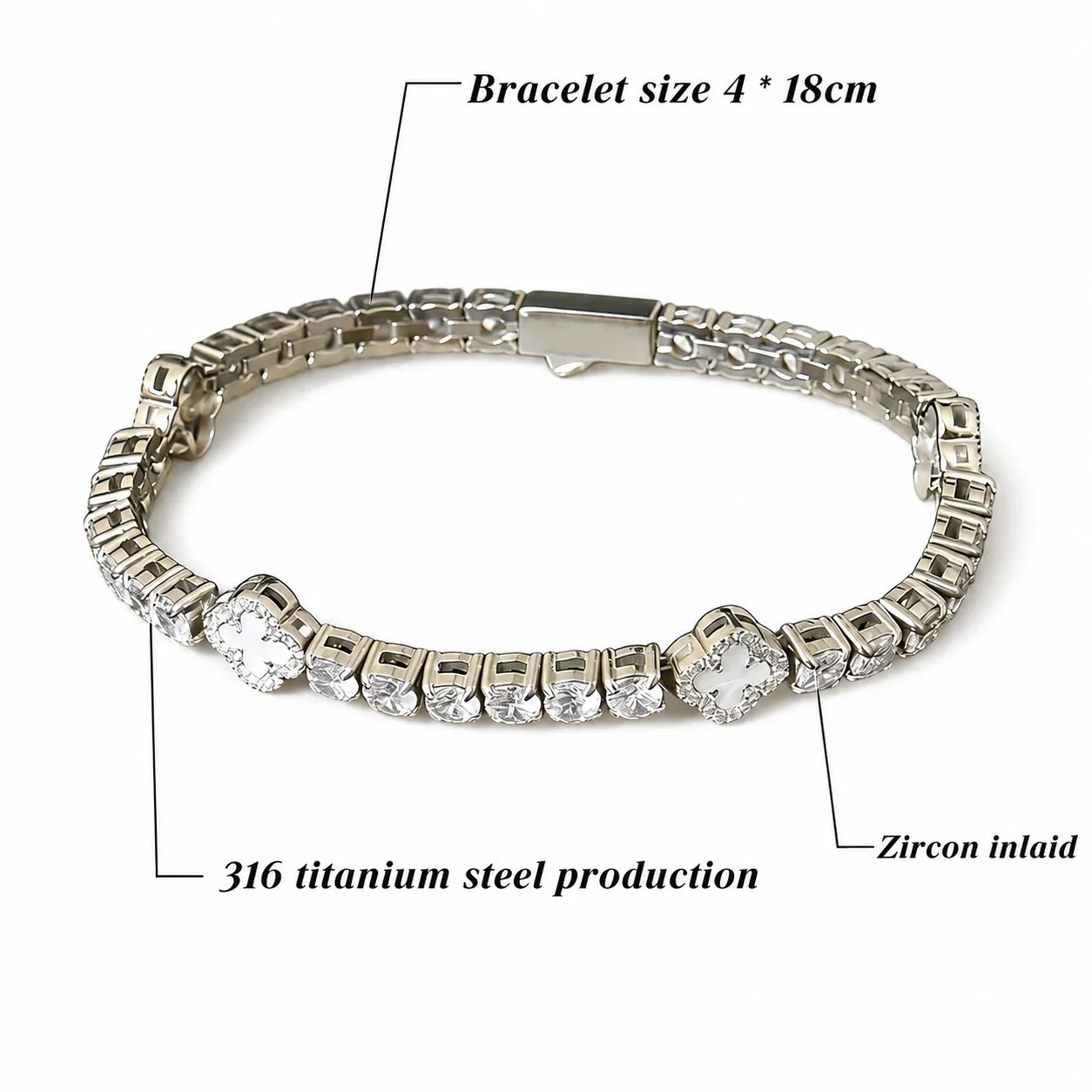 Iced 316 Stainless Steel Clover Tennis Bracelet