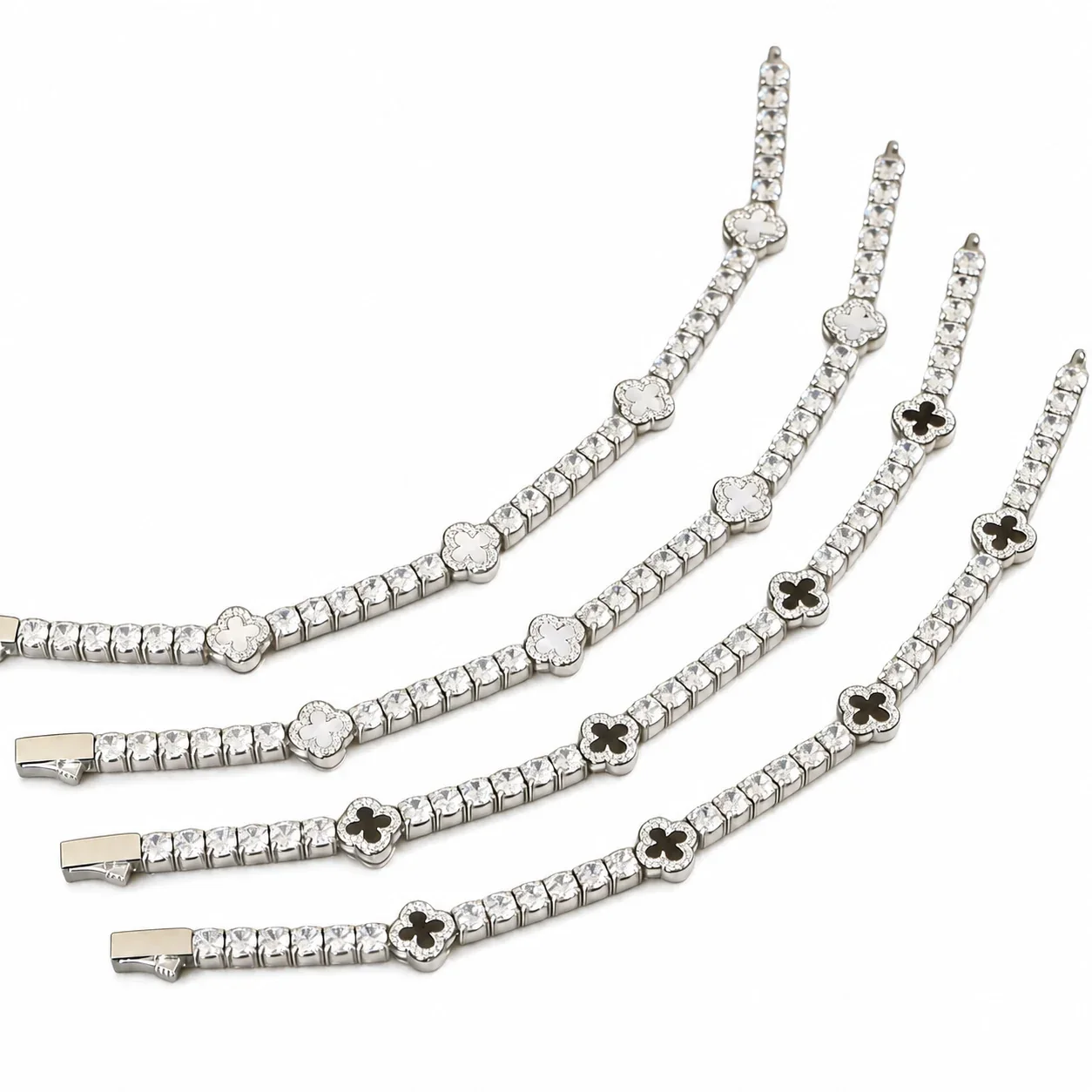 Iced 316 Stainless Steel Clover Tennis Bracelet