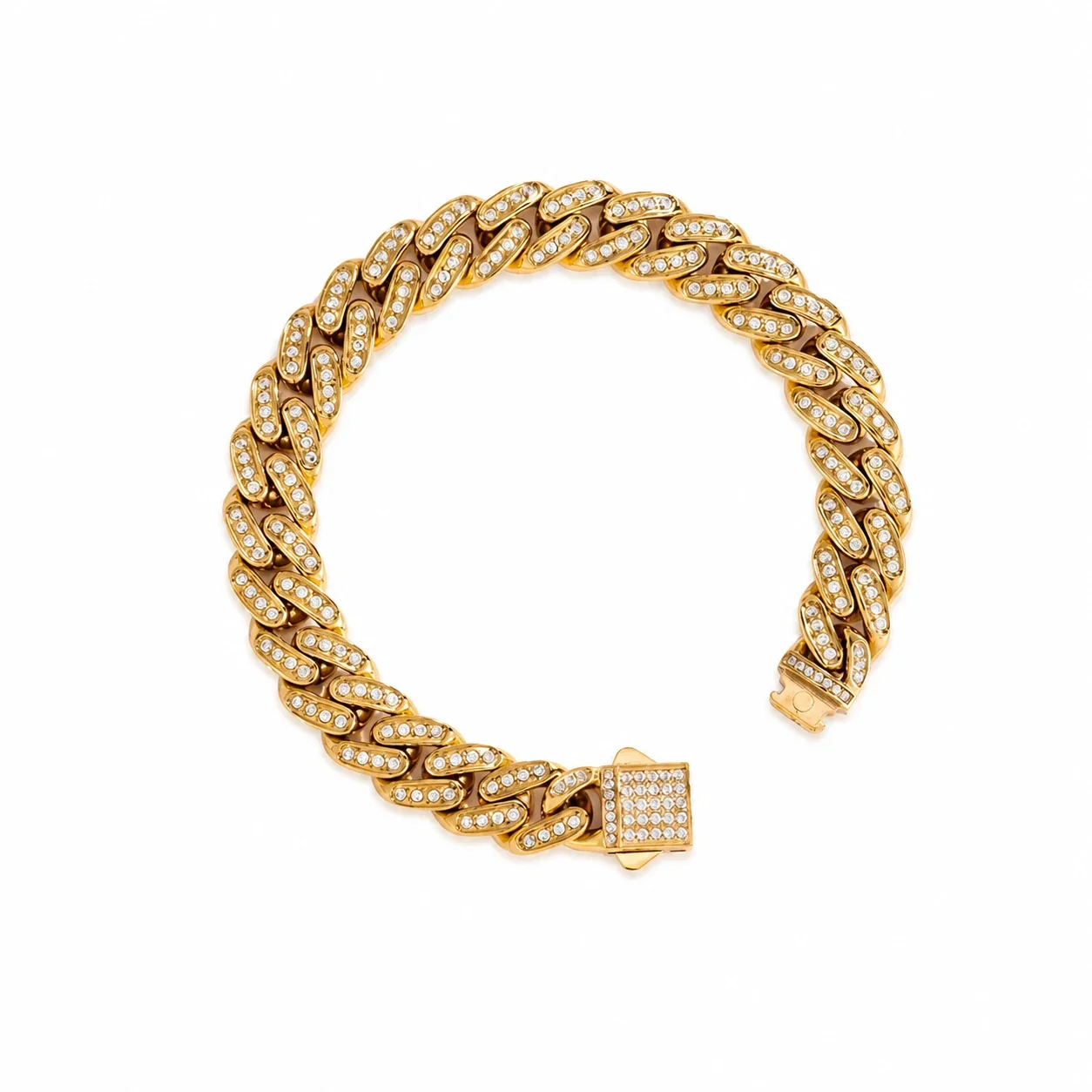 Pavé 316 Stainless Steel Cuban Link Chain Bracelet - 18K Gold Pavé