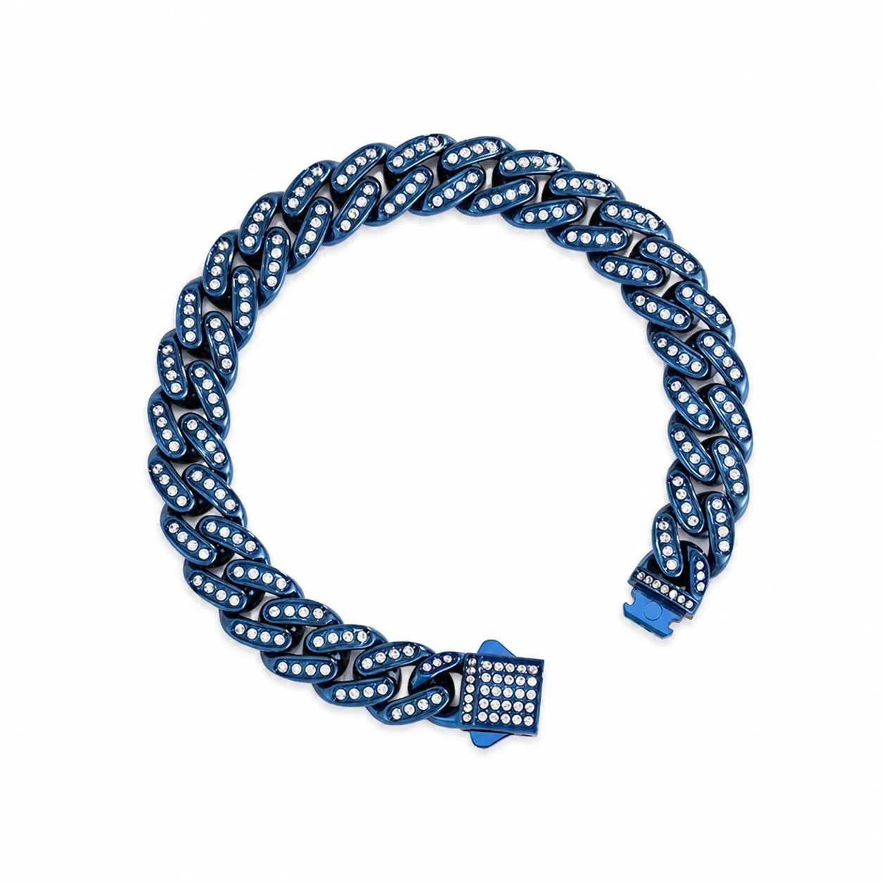 Pavé 316 Stainless Steel Cuban Link Chain Bracelet - Blue Pavé