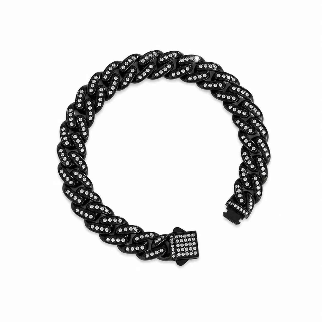 Pavé 316 Stainless Steel Cuban Link Chain Bracelet - Black Pavé