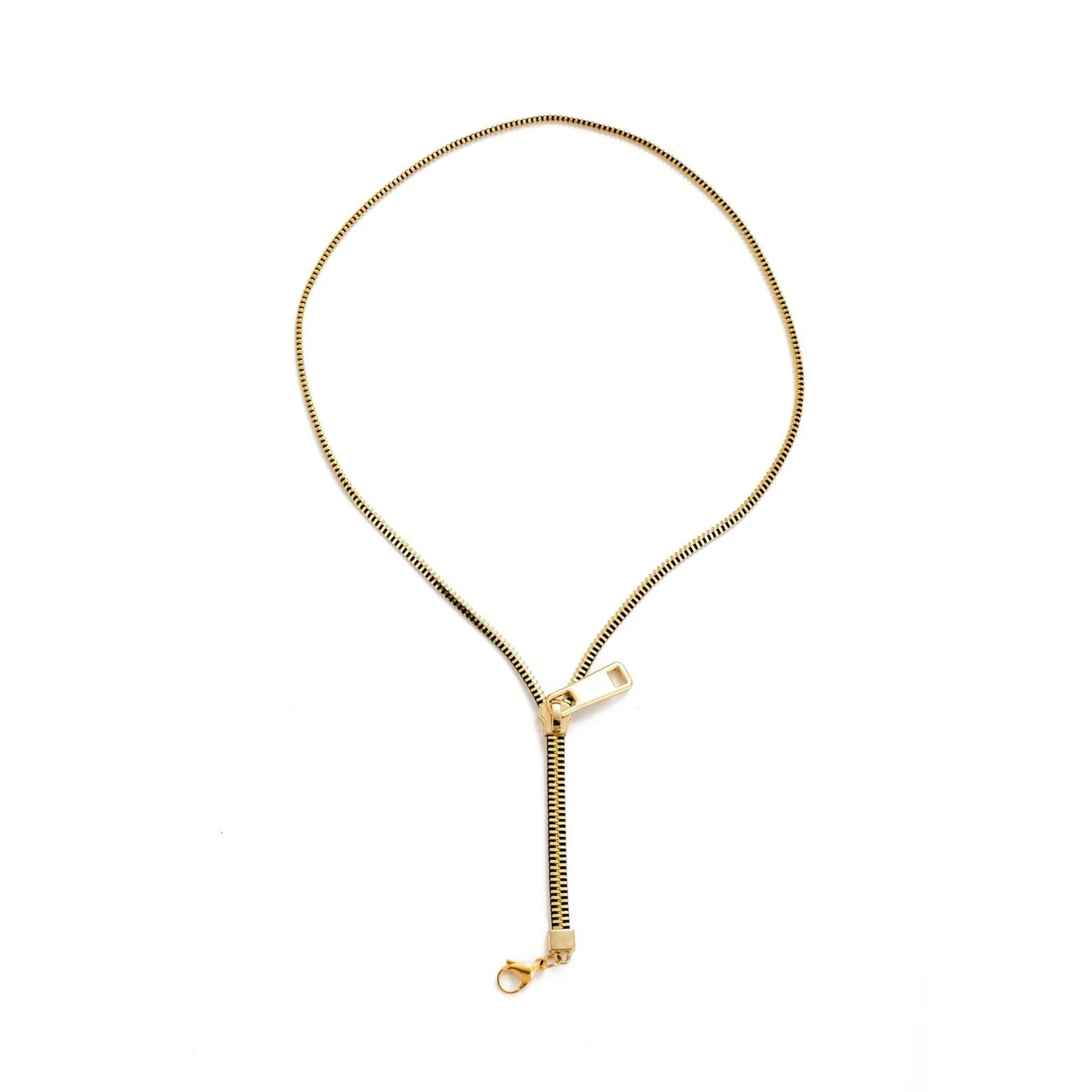 Zipper Chain Necklace with Pull Tab, Gold-Plated Stainless Steel