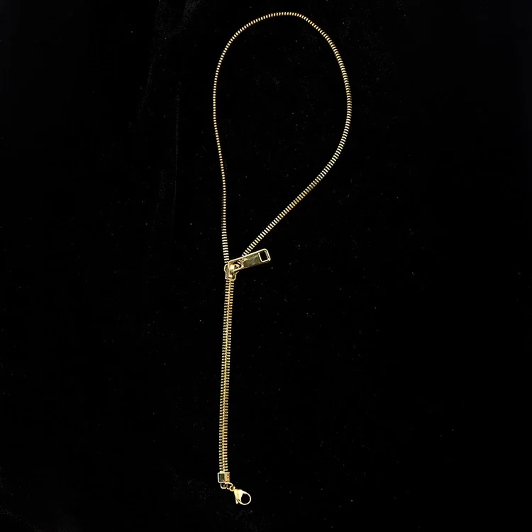 Foto del producto: Collar de cadena de cremallera con tirador, acero inoxidable chapado en oro