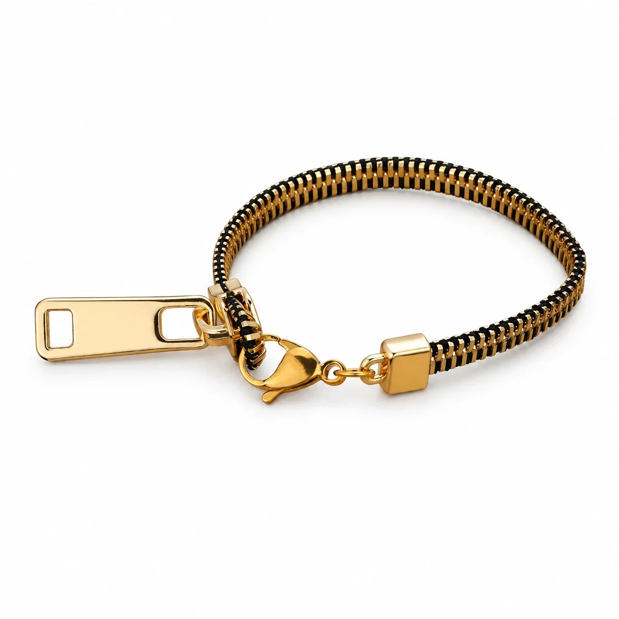Foto del producto: Collar de cadena de cremallera con tirador, acero inoxidable chapado en oro