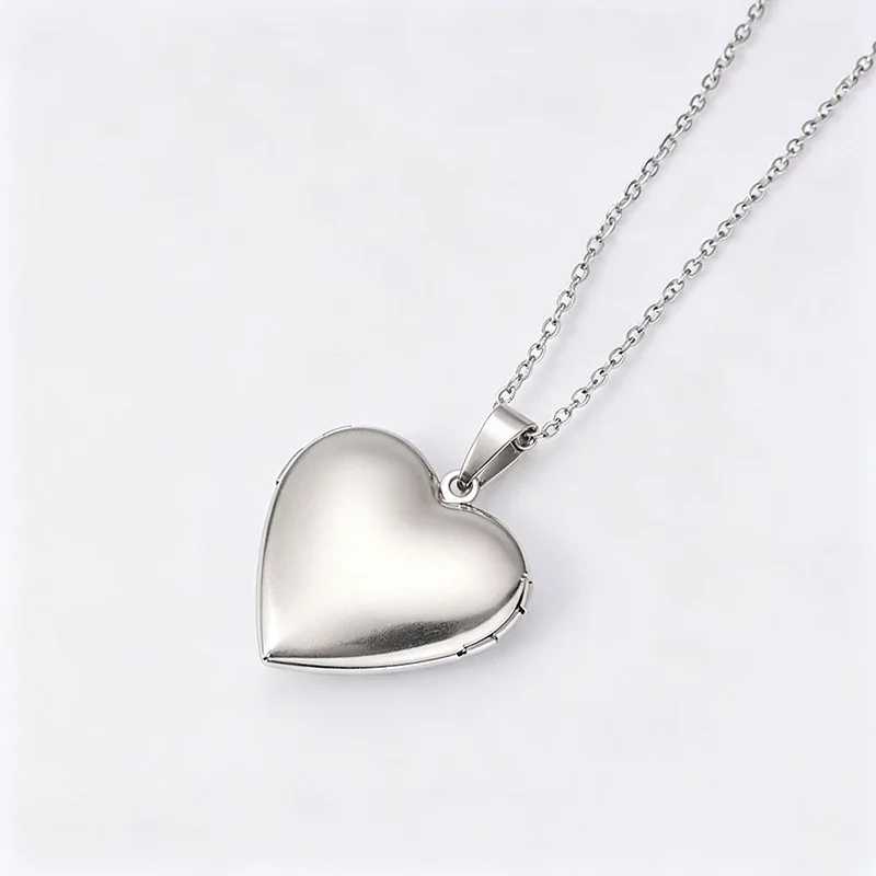 Necklace with Blank Heart Locket, Stainless Steel