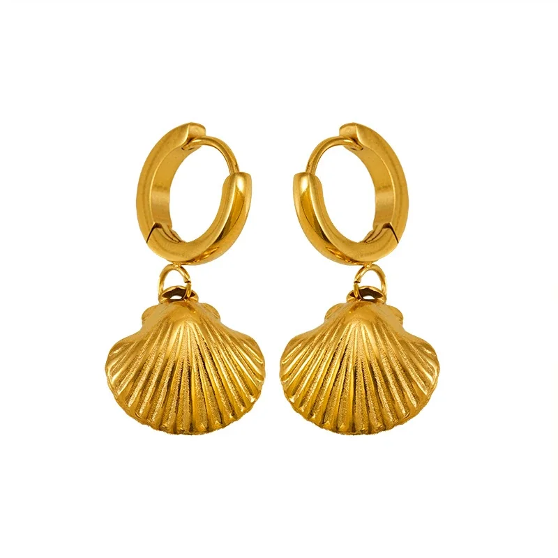 Coastal Gold-Tone Stainless Steel Huggie Drop Earrings