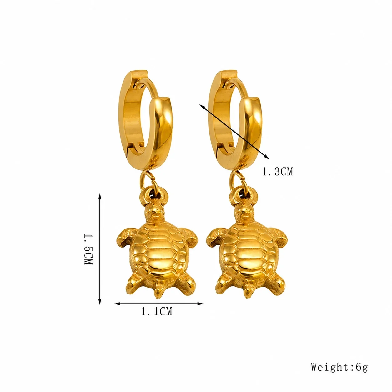 Coastal Gold-Tone Stainless Steel Huggie Drop Earrings - Gold Dolphin Pair