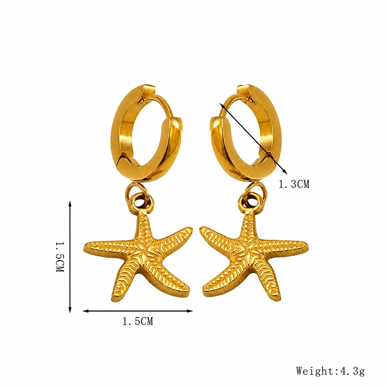 Coastal Gold-Tone Stainless Steel Huggie Drop Earrings - Gold Scallop Shell