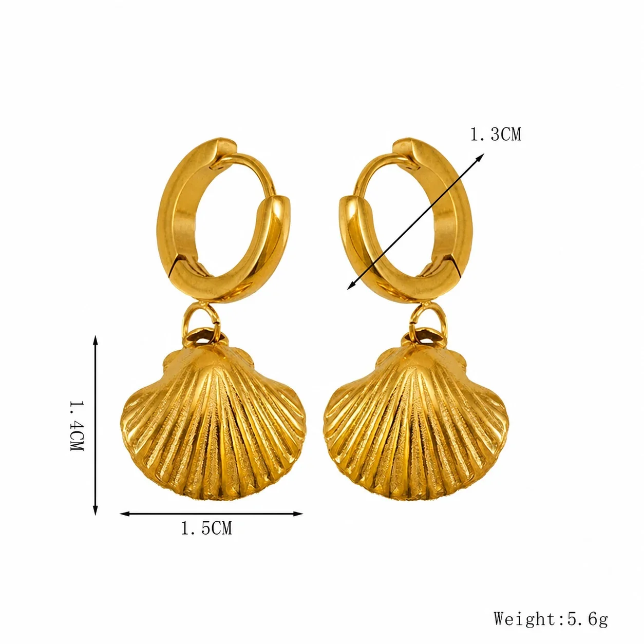 Coastal Gold-Tone Stainless Steel Huggie Drop Earrings - Gold Starfish Swirl
