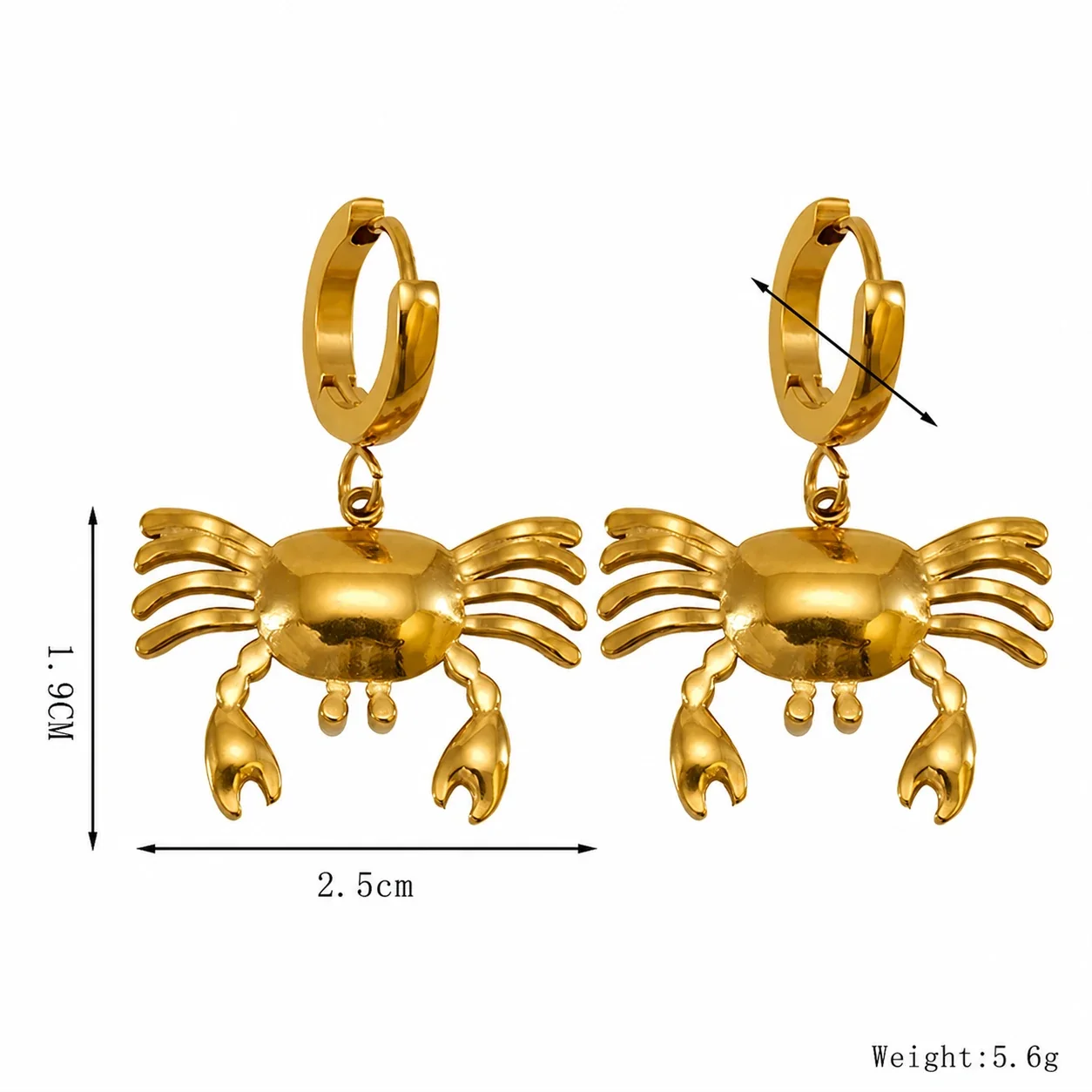 Coastal Gold-Tone Stainless Steel Huggie Drop Earrings - Gold Ribbed Shell