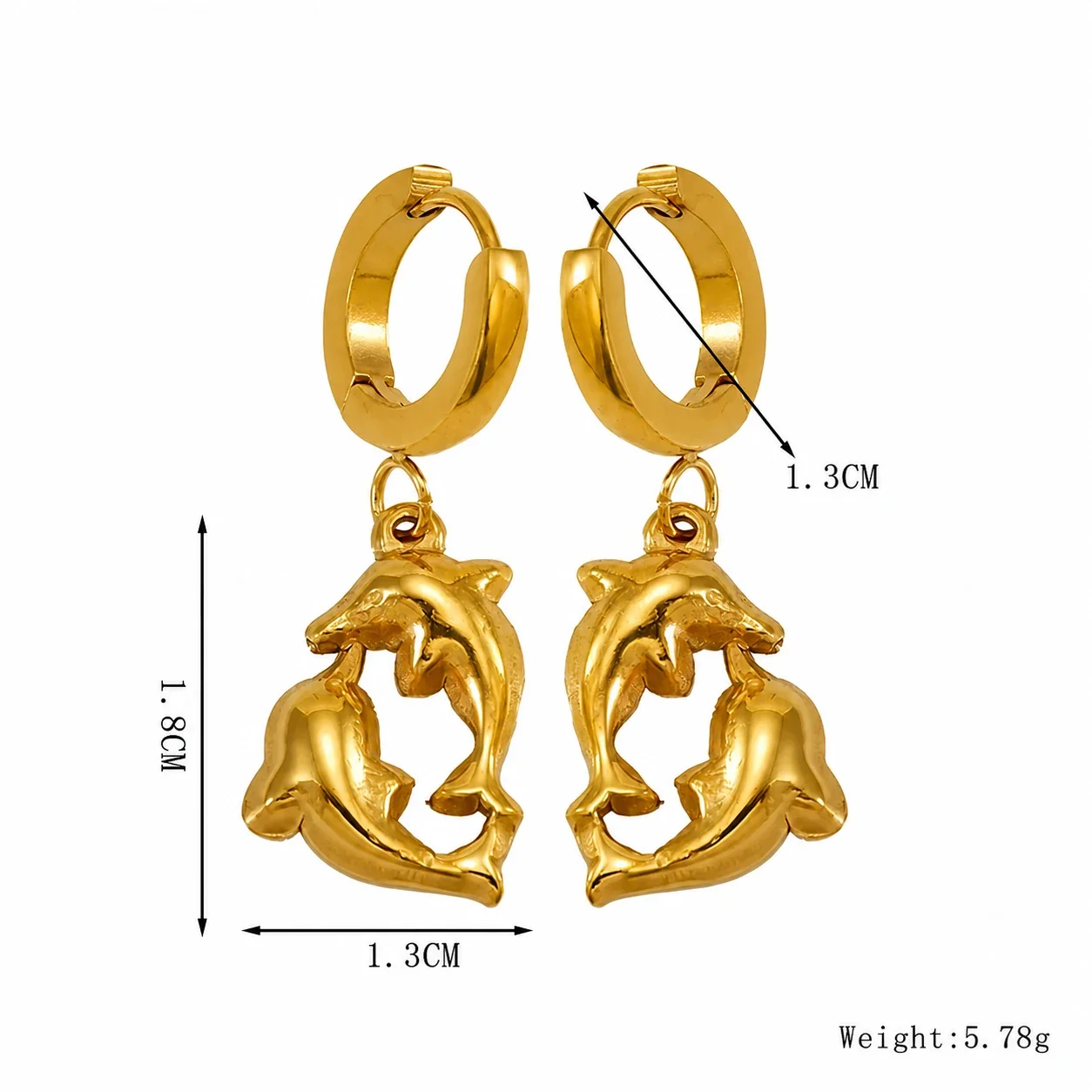Coastal Gold-Tone Stainless Steel Huggie Drop Earrings - Gold Sand Dollar