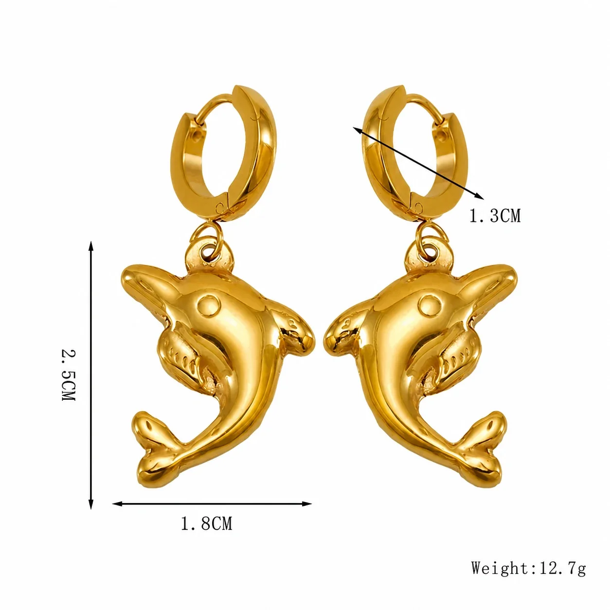 Coastal Gold-Tone Stainless Steel Huggie Drop Earrings - Gold Wing Shell