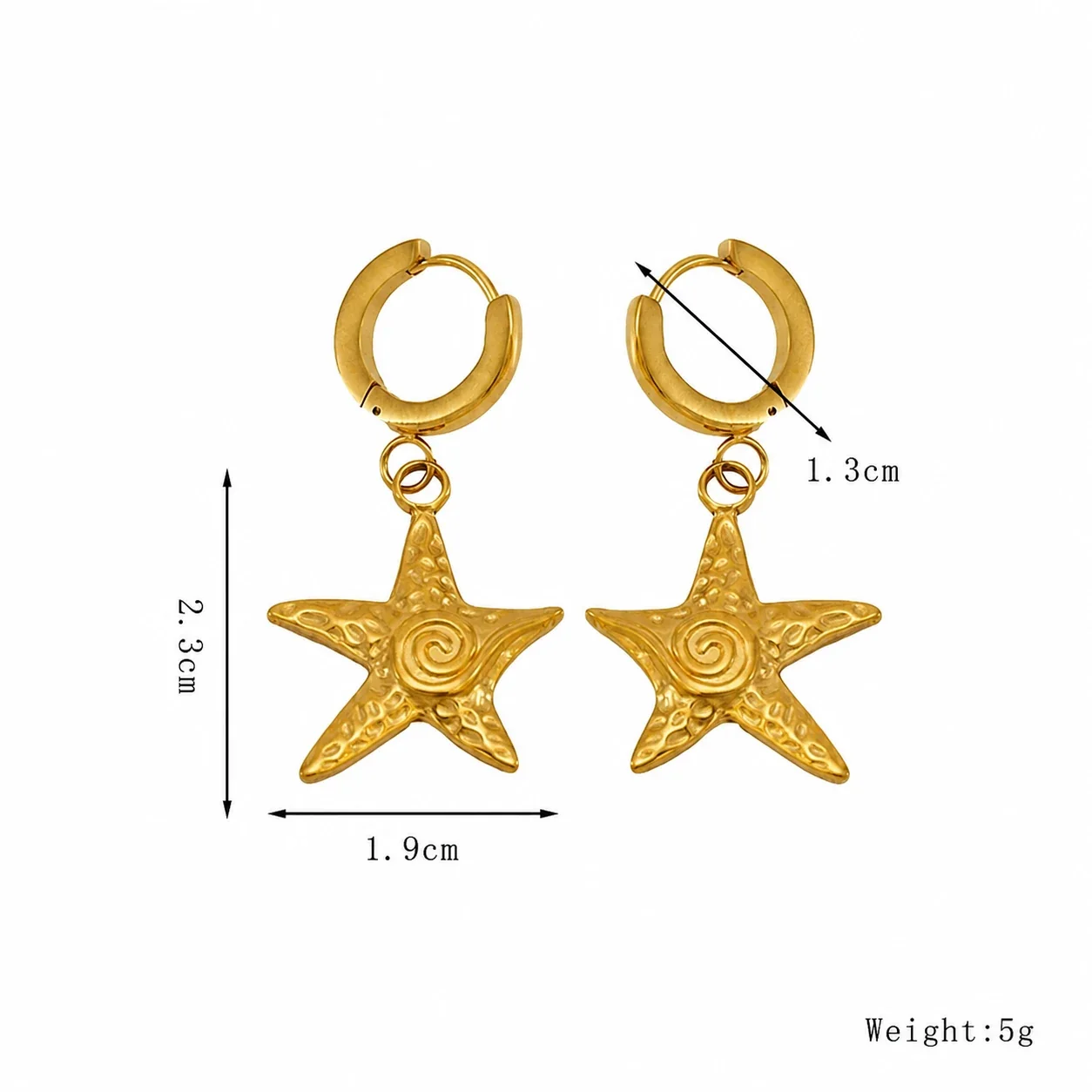 Coastal Gold-Tone Stainless Steel Huggie Drop Earrings - Gold Fish