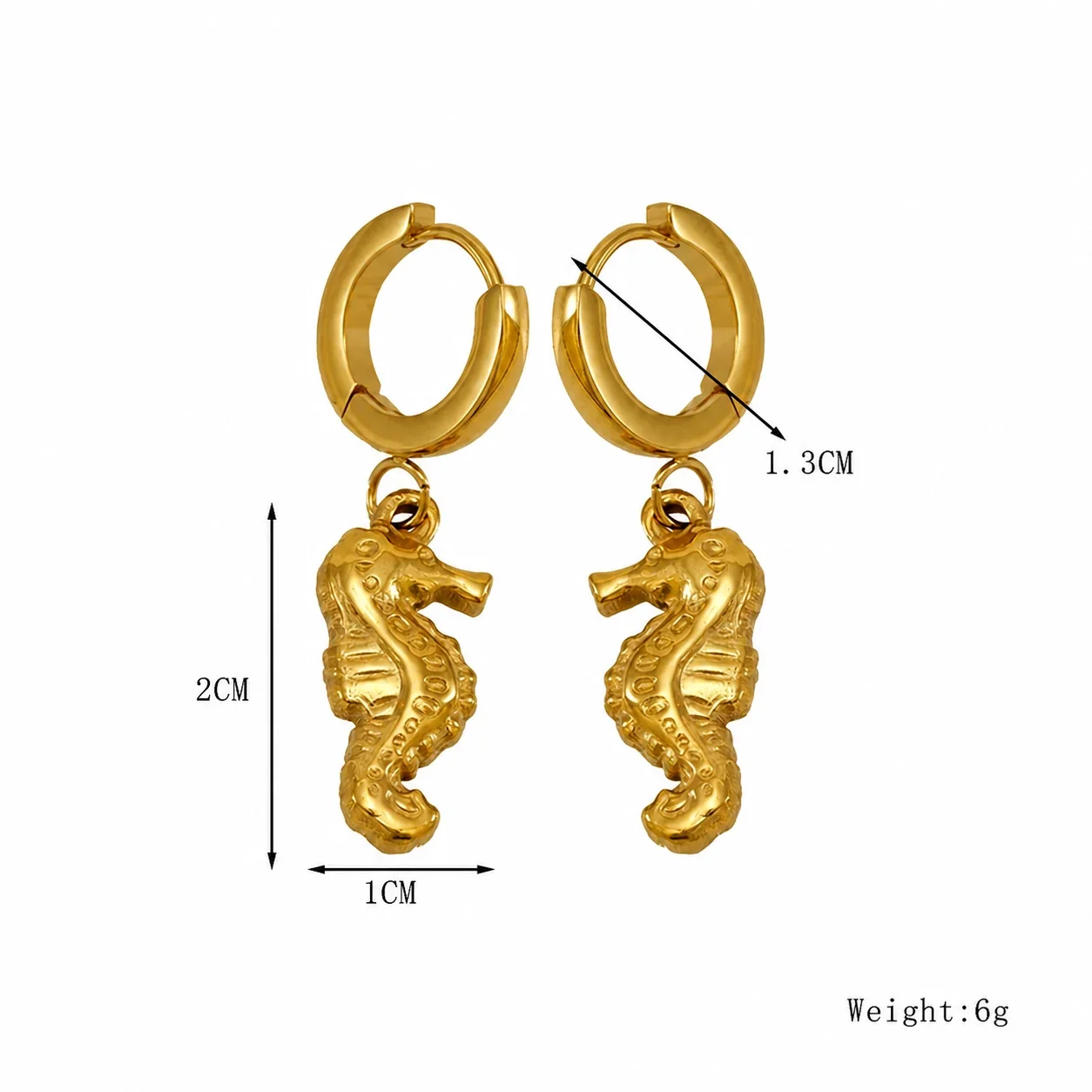 Coastal Gold-Tone Stainless Steel Huggie Drop Earrings - Gold Starfish