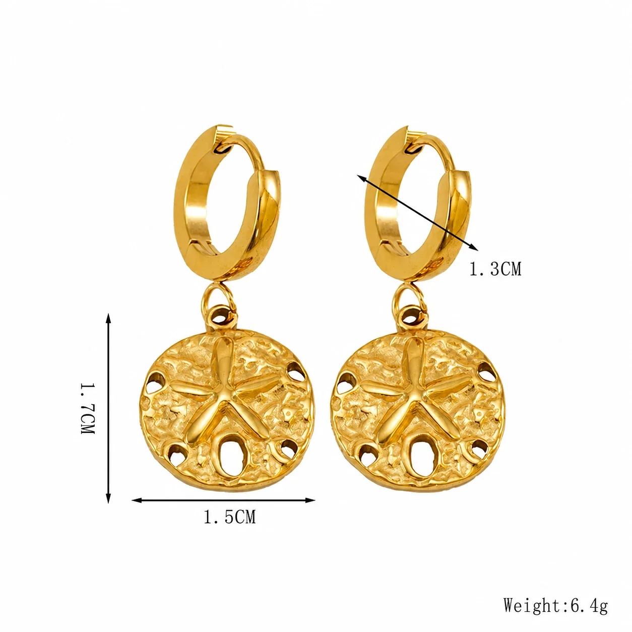 Coastal Gold-Tone Stainless Steel Huggie Drop Earrings - Gold Seahorse
