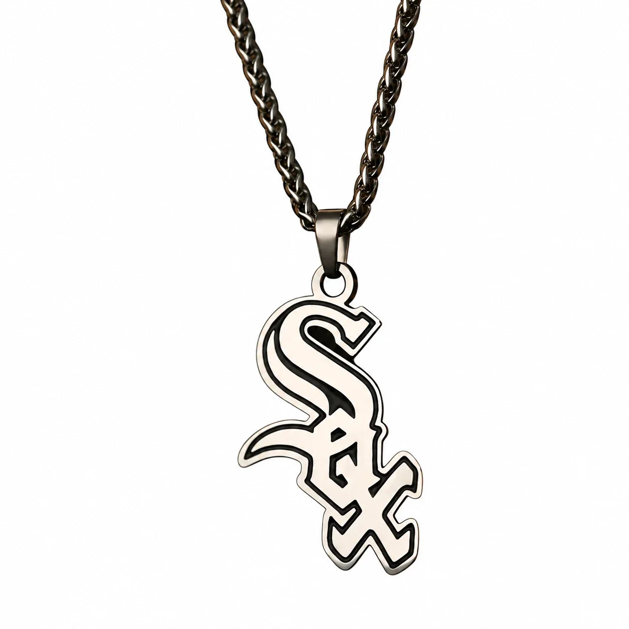 Foto del producto: Collar con colgante de letra gótica y cadena de espiga, acero inoxidable