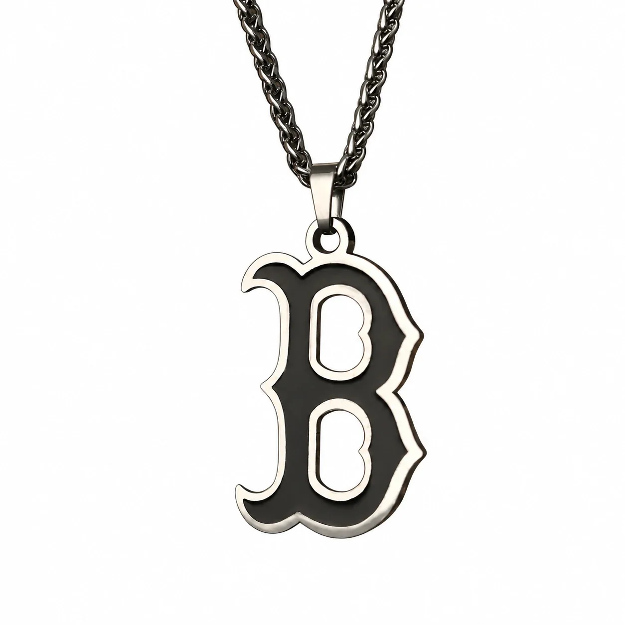 Foto del producto: Collar con colgante de letra gótica y cadena de espiga, acero inoxidable