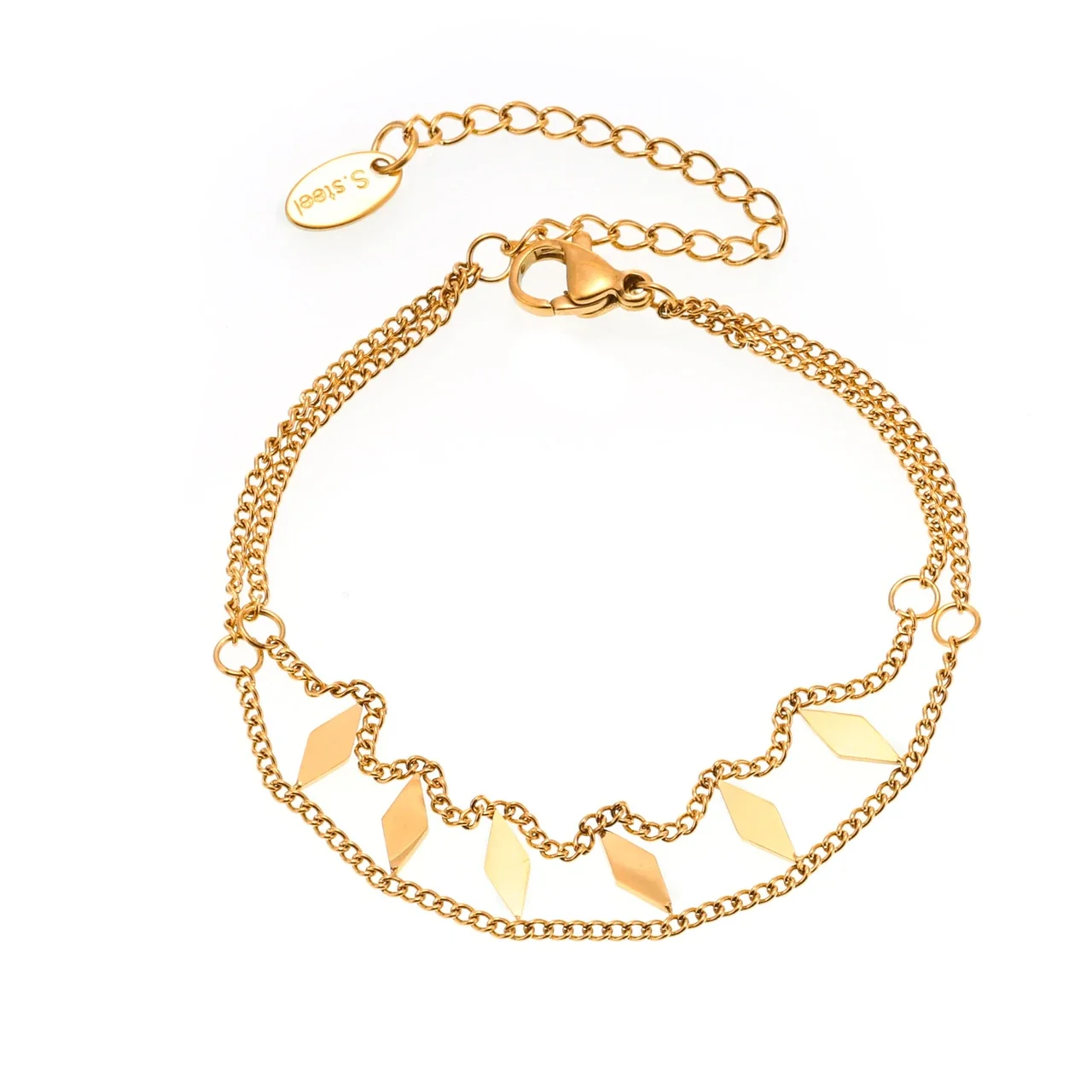 Lustrous Gold-Plated Double Curb Diamond Charm Jewelry Set