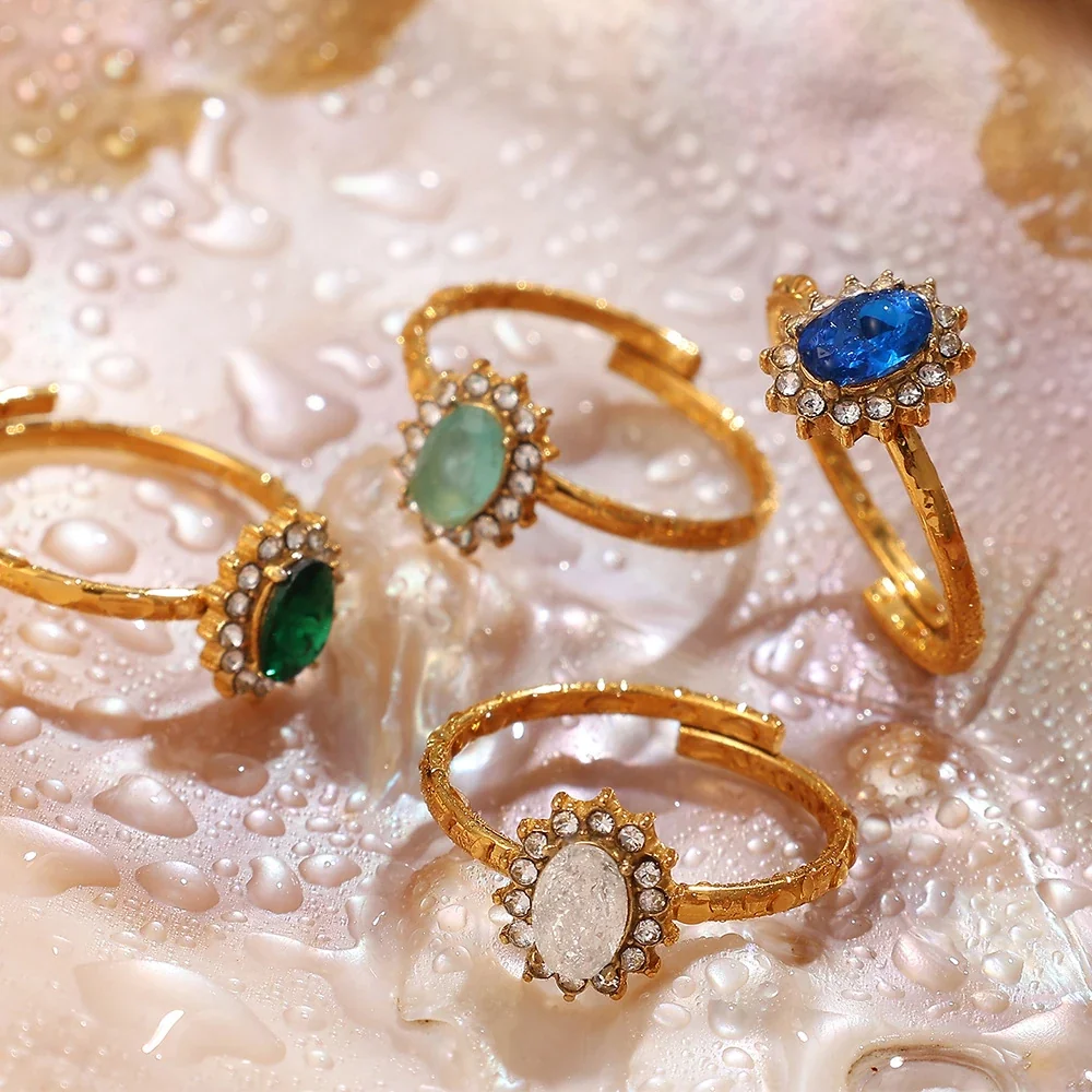 Ring with Oval Halo CZ and Open Band, Gold-Plated Stainless Steel