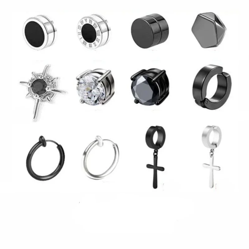 Edgy Stainless Steel Magnetic Clip-On Earrings Set