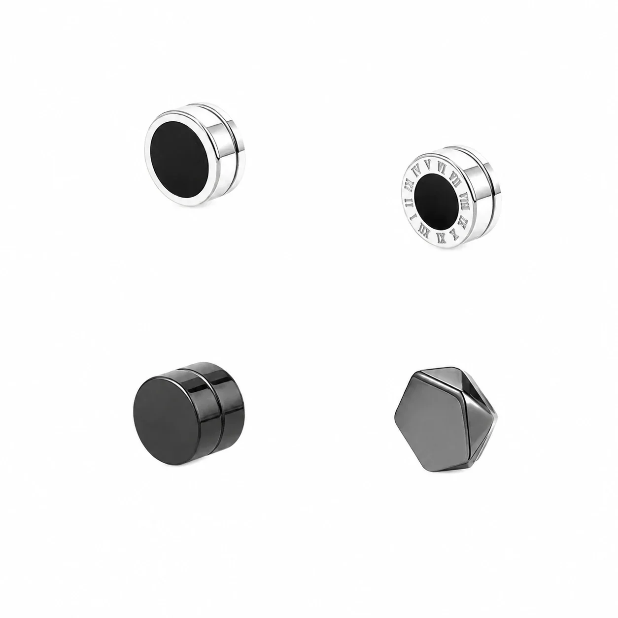 Edgy Stainless Steel Magnetic Clip-On Earrings Set