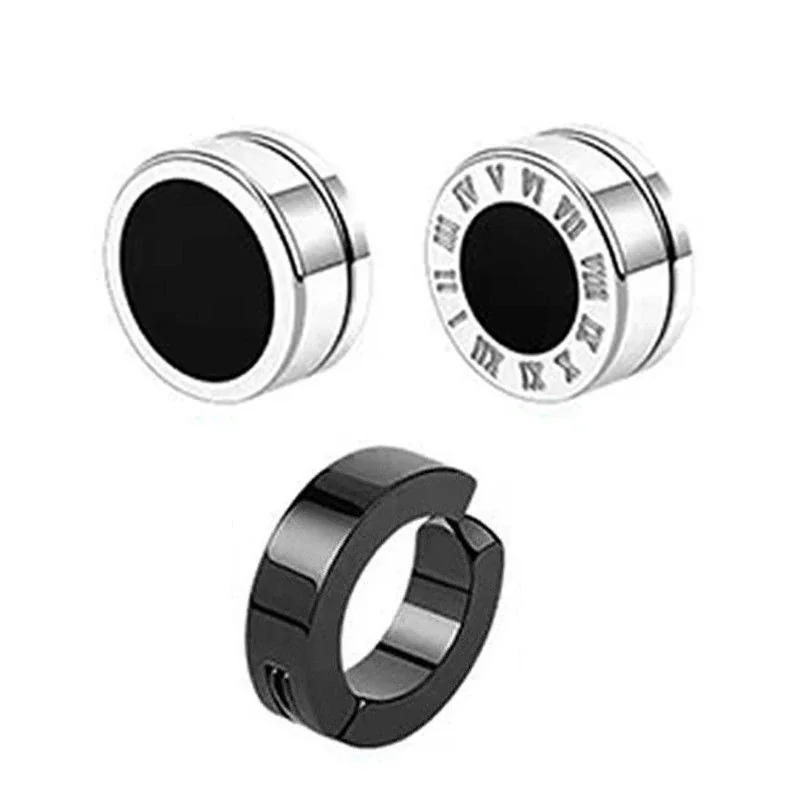 Edgy Stainless Steel Magnetic Clip-On Earrings Set