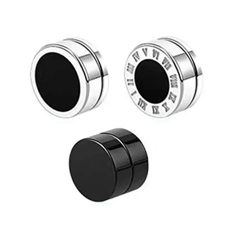 Edgy Stainless Steel Magnetic Clip-On Earrings Set