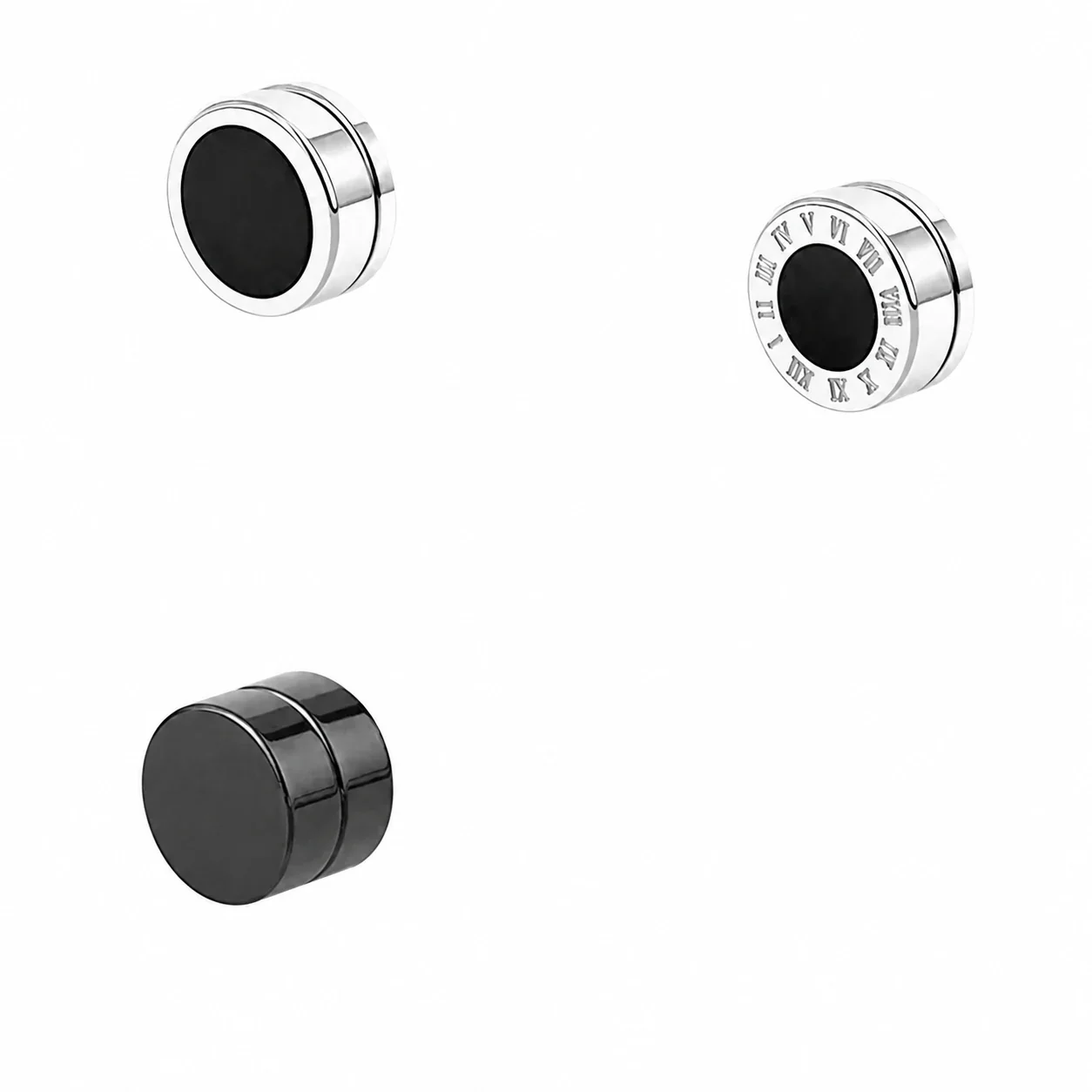 Edgy Stainless Steel Magnetic Clip-On Earrings Set - Piece No-Piercing A+B+C