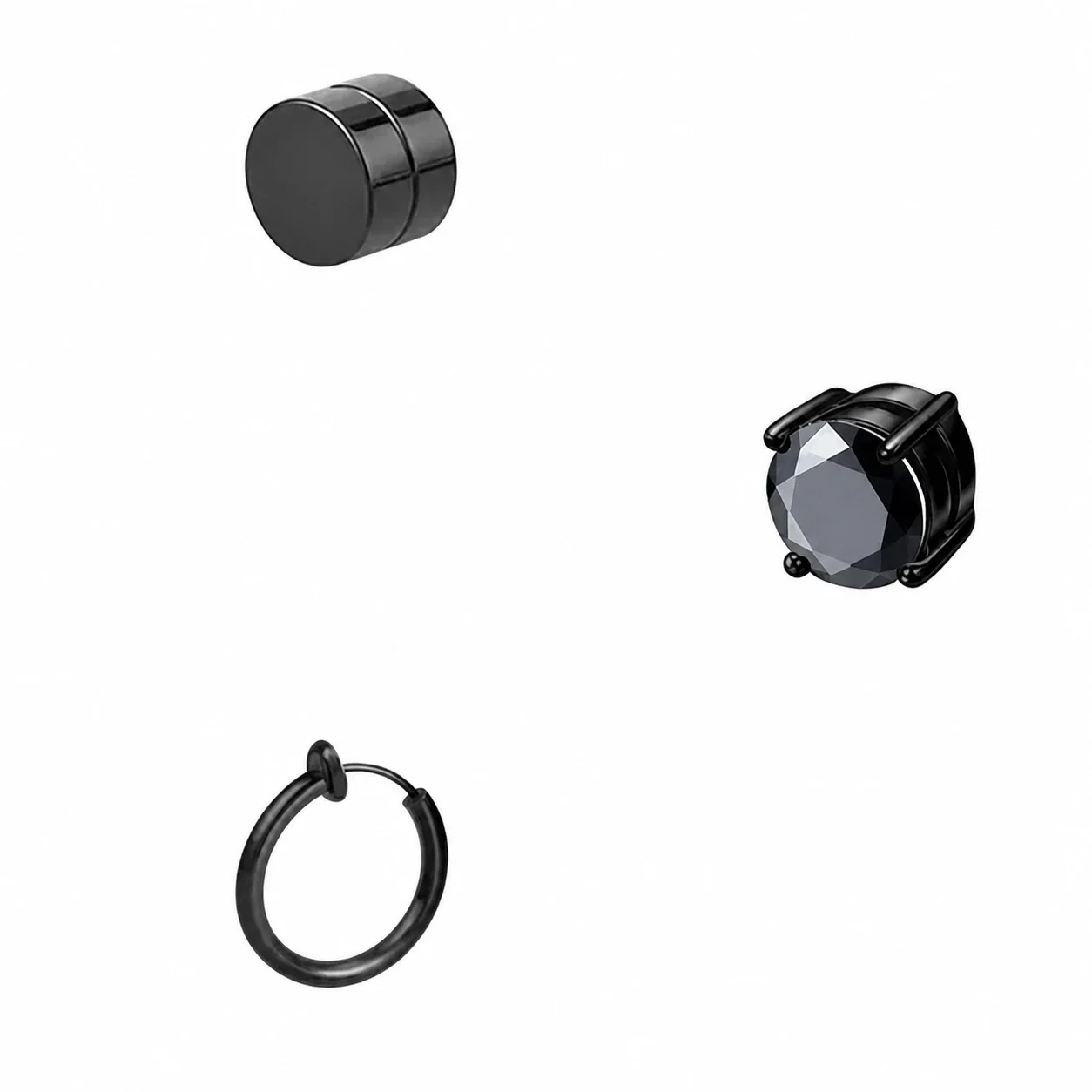 Edgy Stainless Steel Magnetic Clip-On Earrings Set - Piece No-Piercing C+G+J