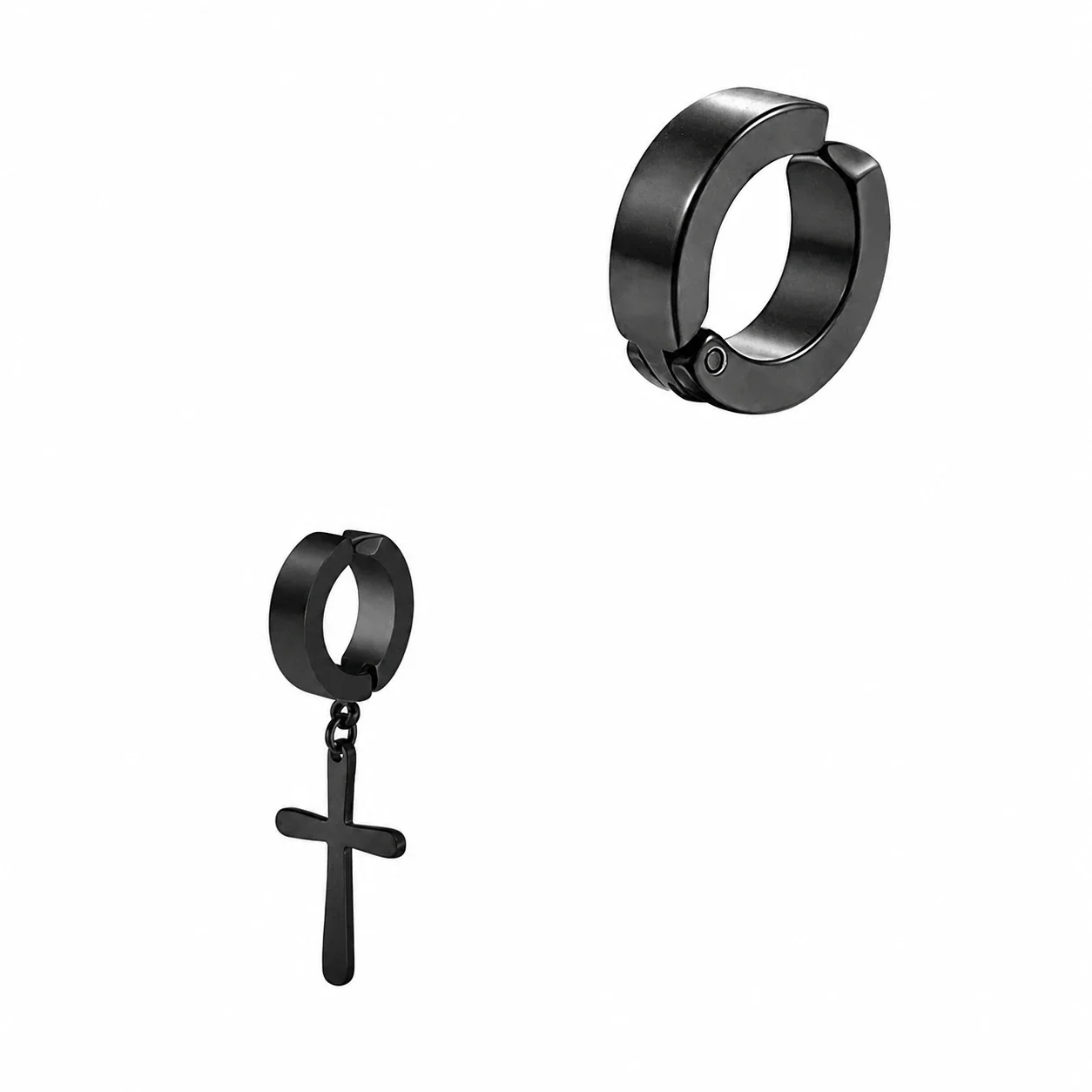 Edgy Stainless Steel Magnetic Clip-On Earrings Set - Piece No-Piercing H+M
