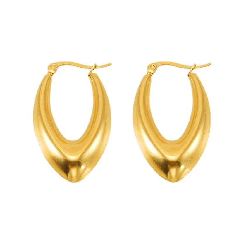 Bold 18K Gold-Plated Dome U-Shaped Hoop Earrings