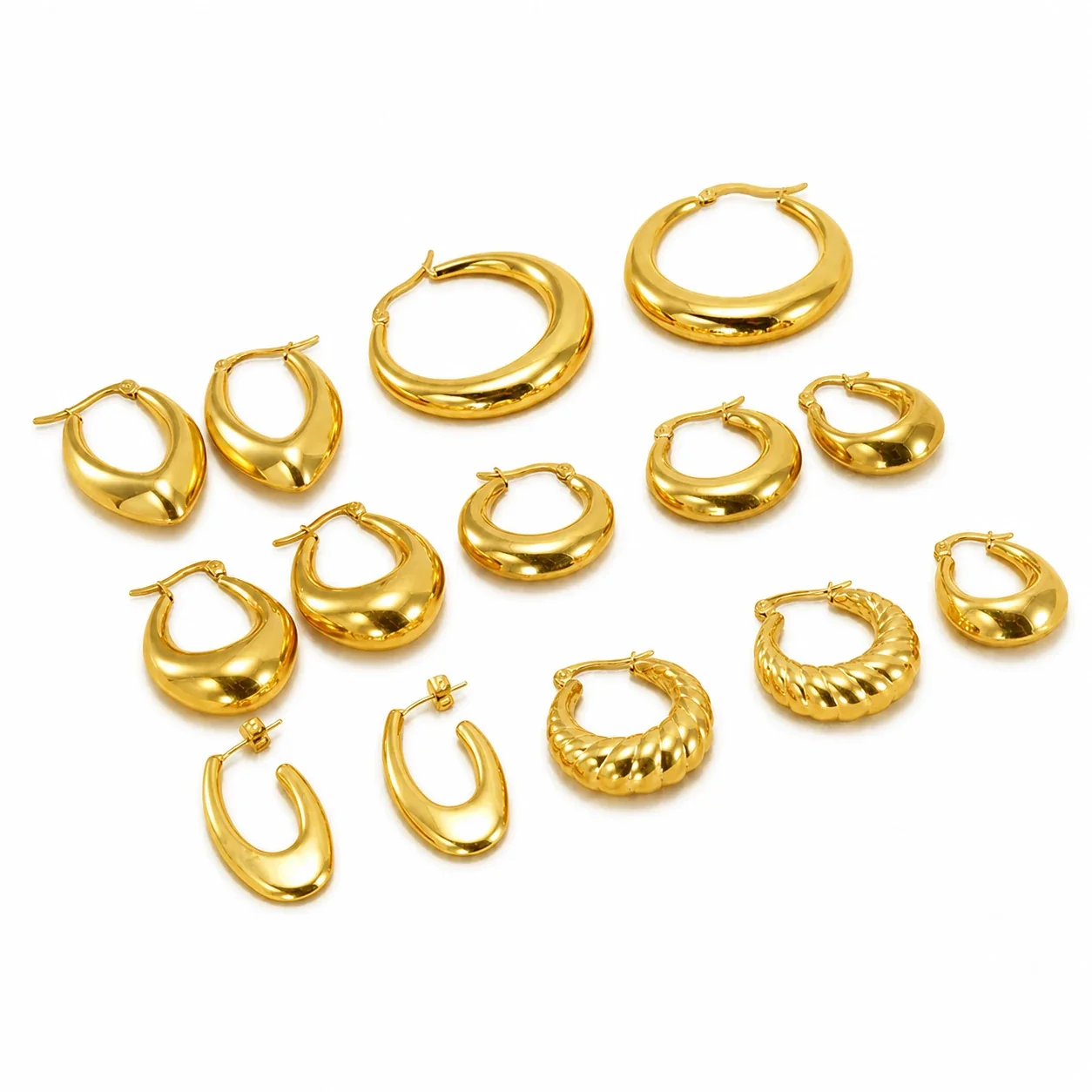 Bold 18K Gold-Plated Dome U-Shaped Hoop Earrings