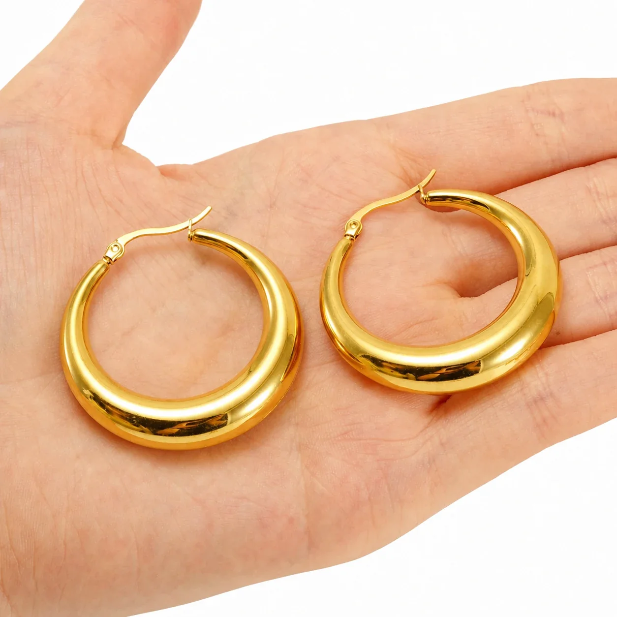 Bold 18K Gold-Plated Dome U-Shaped Hoop Earrings