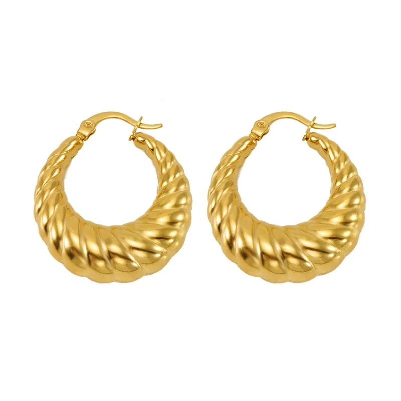 Bold 18K Gold-Plated Dome U-Shaped Hoop Earrings