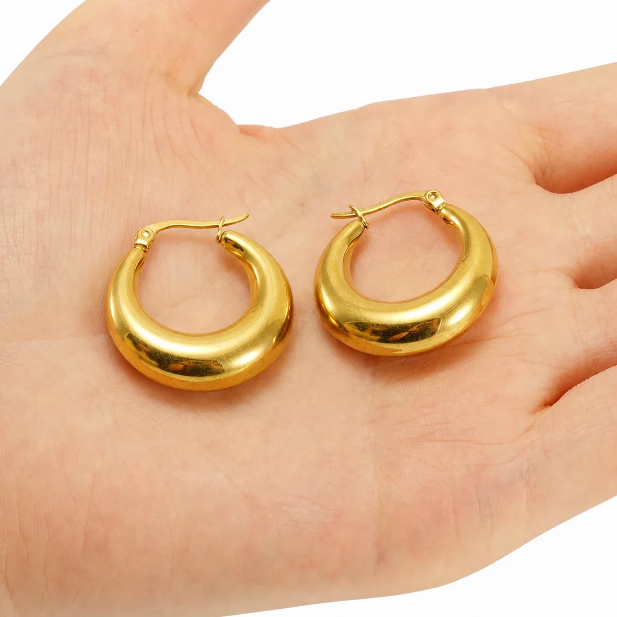 Bold 18K Gold-Plated Dome U-Shaped Hoop Earrings