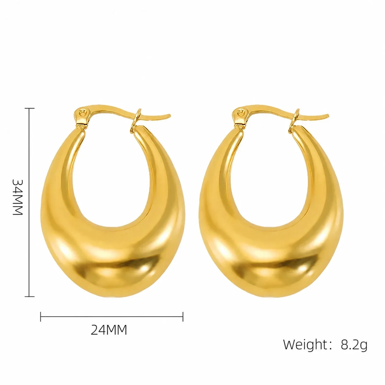 Bold 18K Gold-Plated Dome U-Shaped Hoop Earrings - Gold Oval Dome