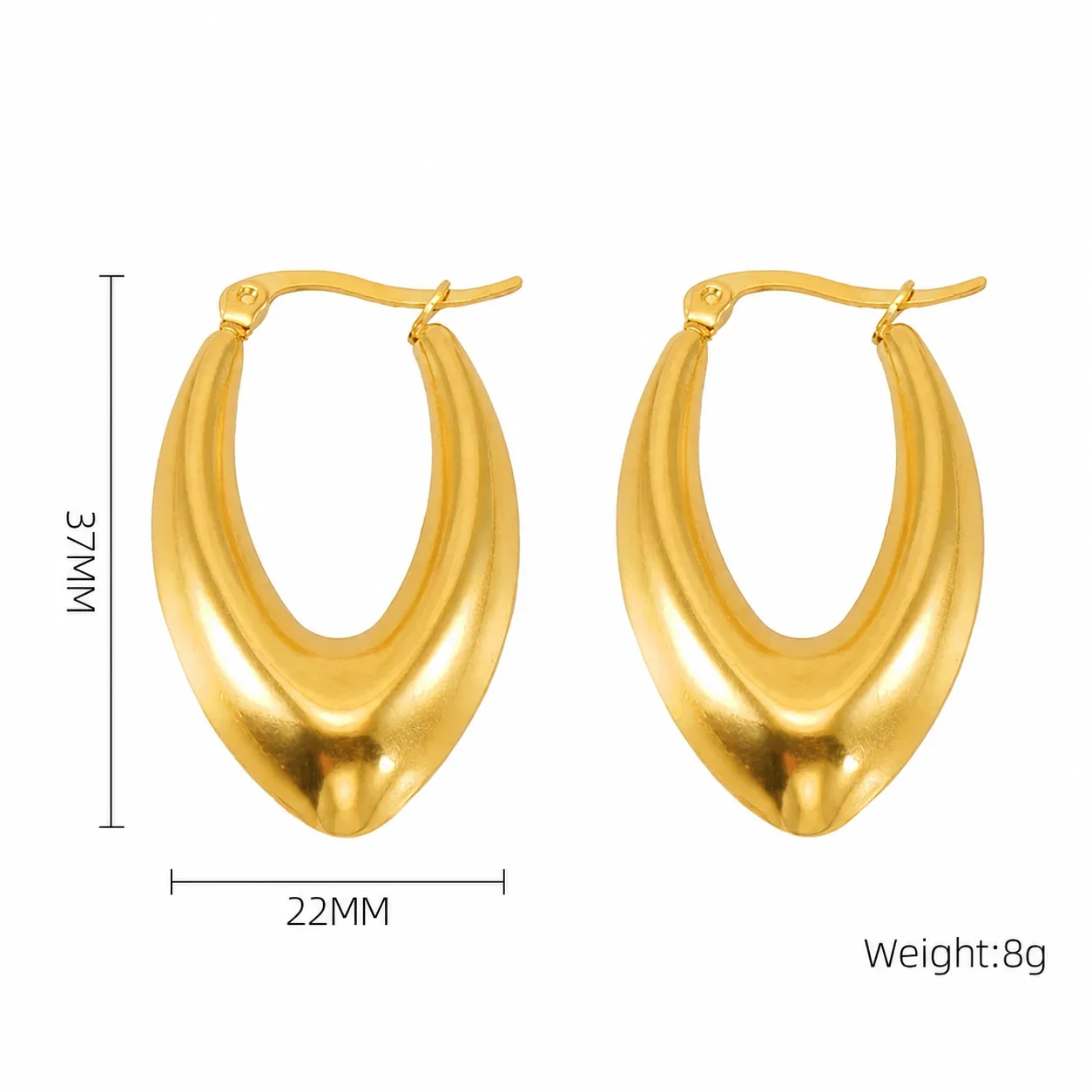 Bold 18K Gold-Plated Dome U-Shaped Hoop Earrings - Gold Wide Dome