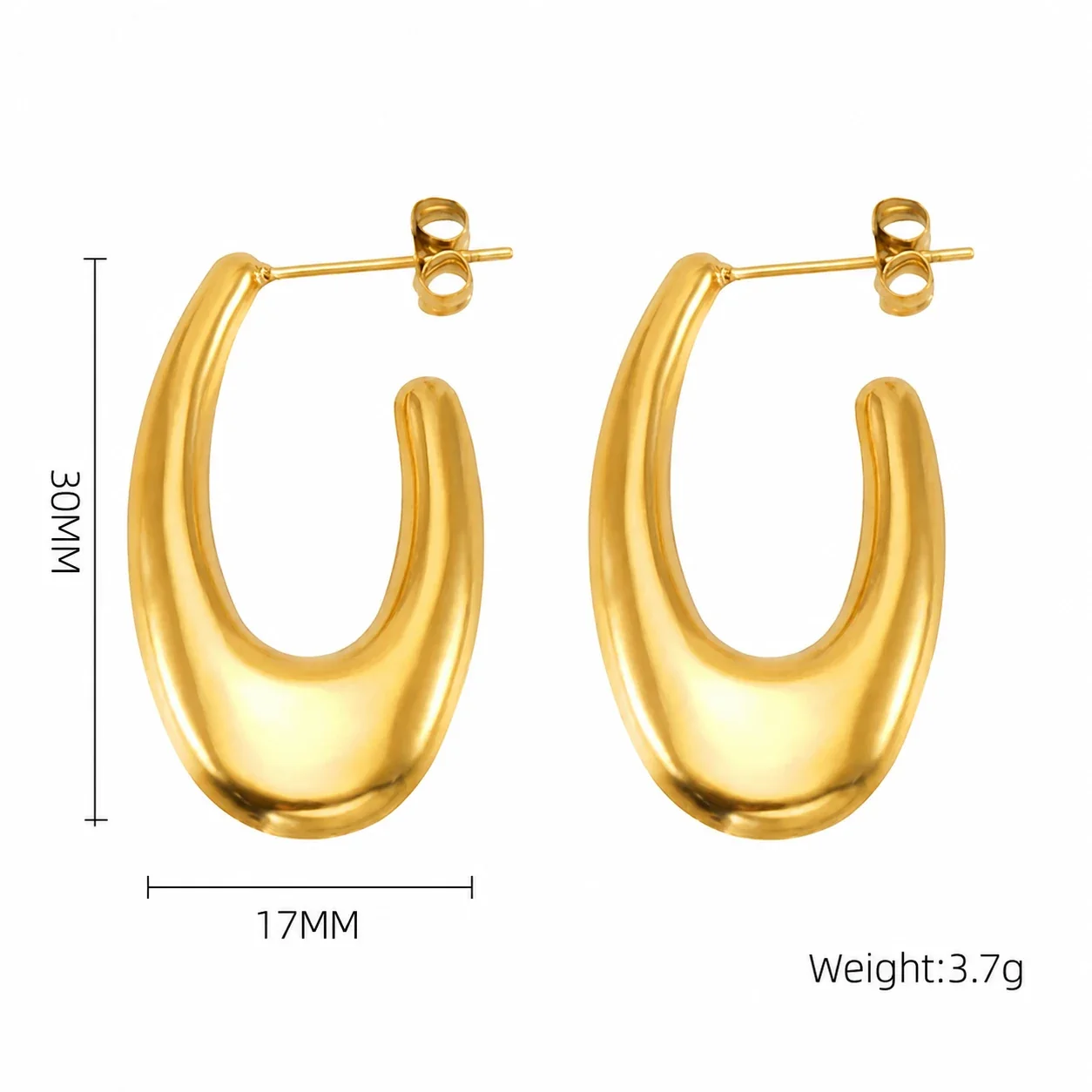 Bold 18K Gold-Plated Dome U-Shaped Hoop Earrings - Gold Ribbed Dome