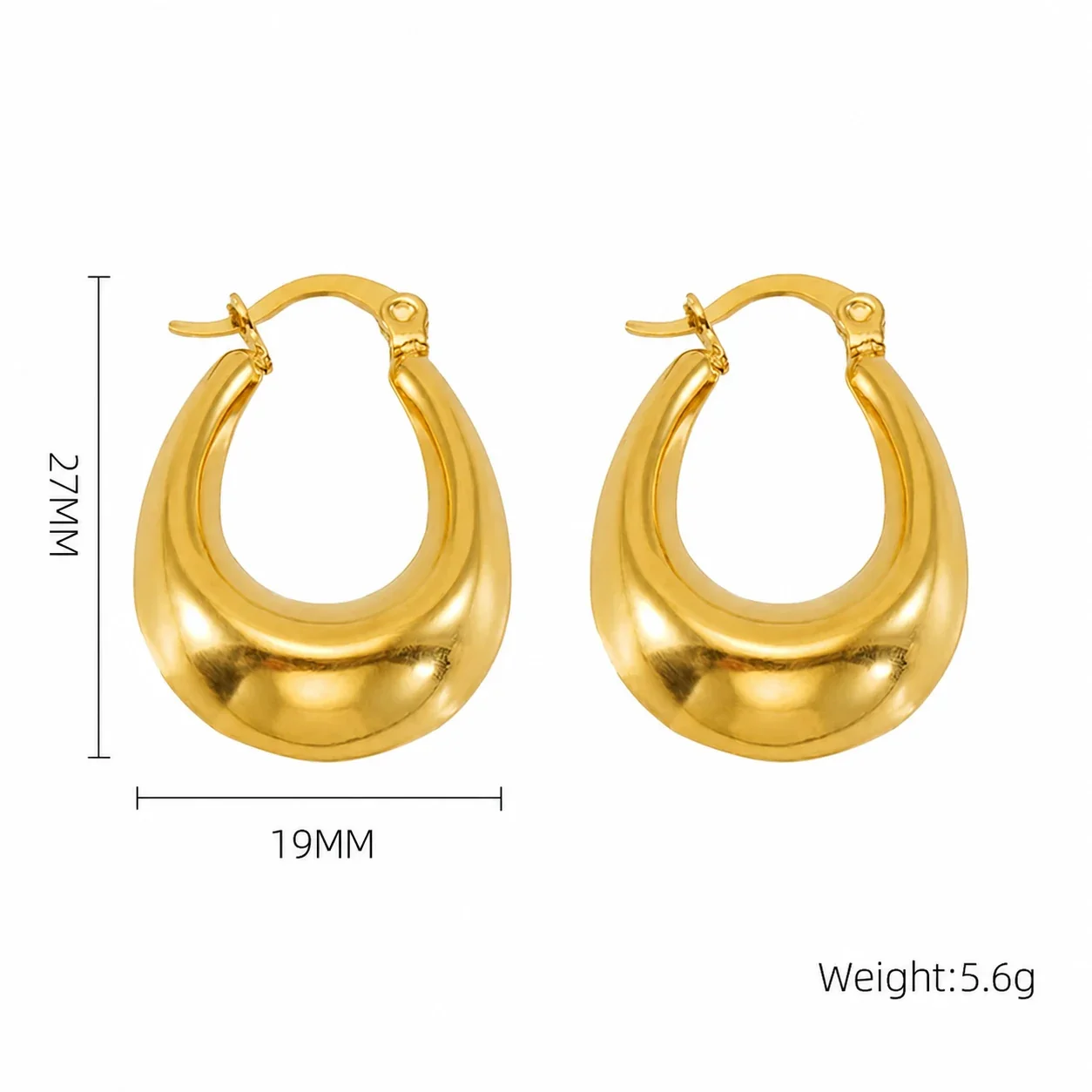 Bold 18K Gold-Plated Dome U-Shaped Hoop Earrings - Gold Small Dome