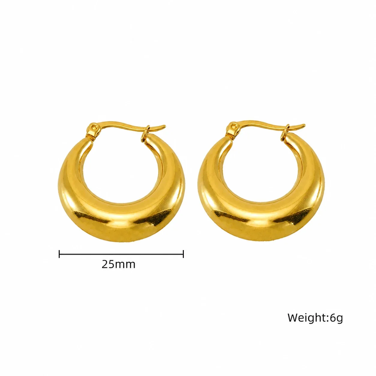 Bold 18K Gold-Plated Dome U-Shaped Hoop Earrings - Gold Flat Pin mm