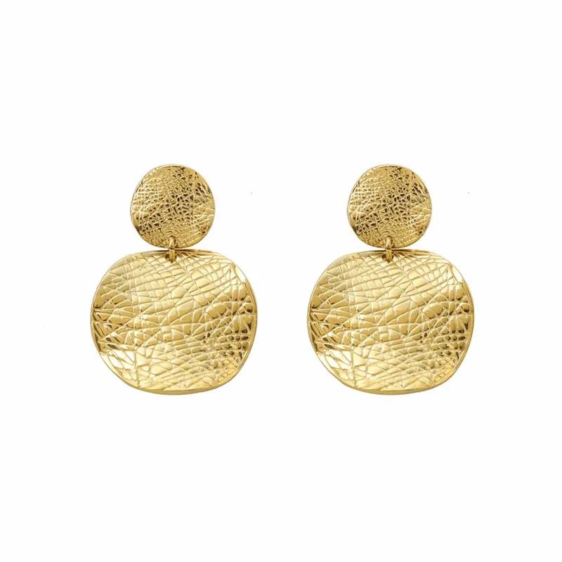 Drop Earrings Round Filigree Disc 18K Gold-Plated Stainless Steel - Gold