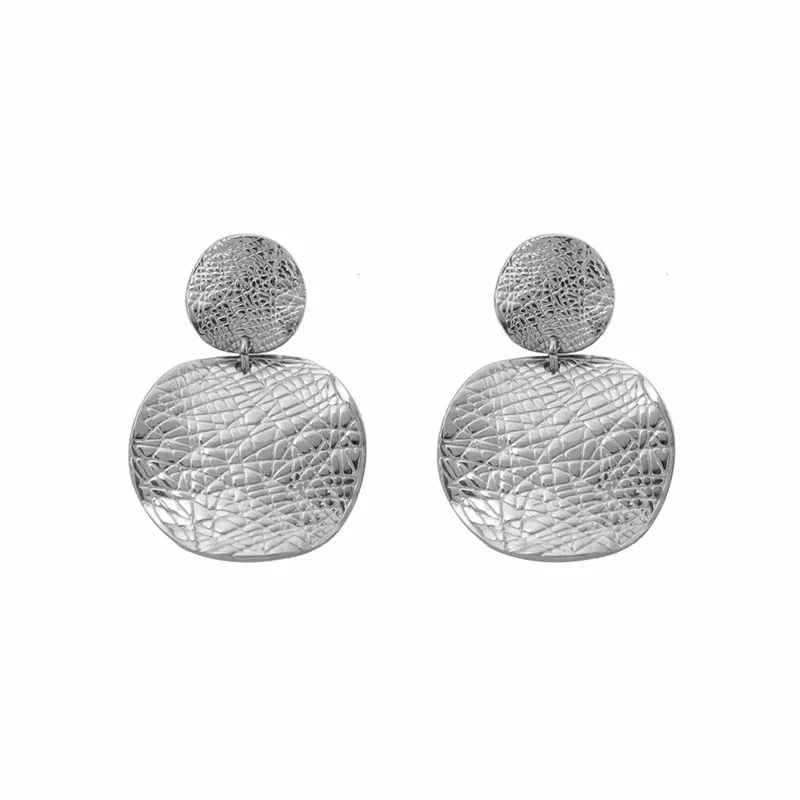 Drop Earrings Round Filigree Disc 18K Gold-Plated Stainless Steel - Silver